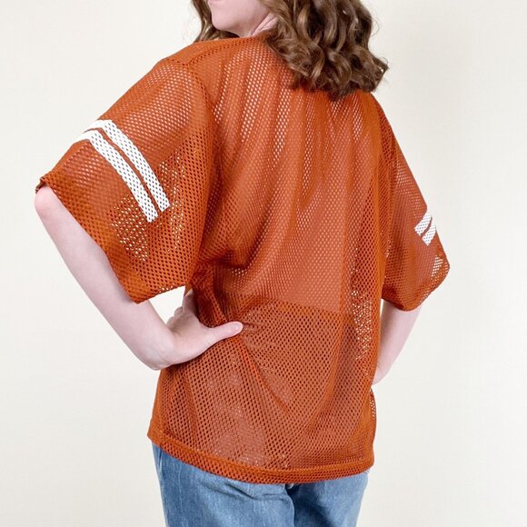 Vintage 1970s Football Jersey Mesh Semi Sheer Oversized Boyfriend T-Shirt Sporty - Picture 3 of 9